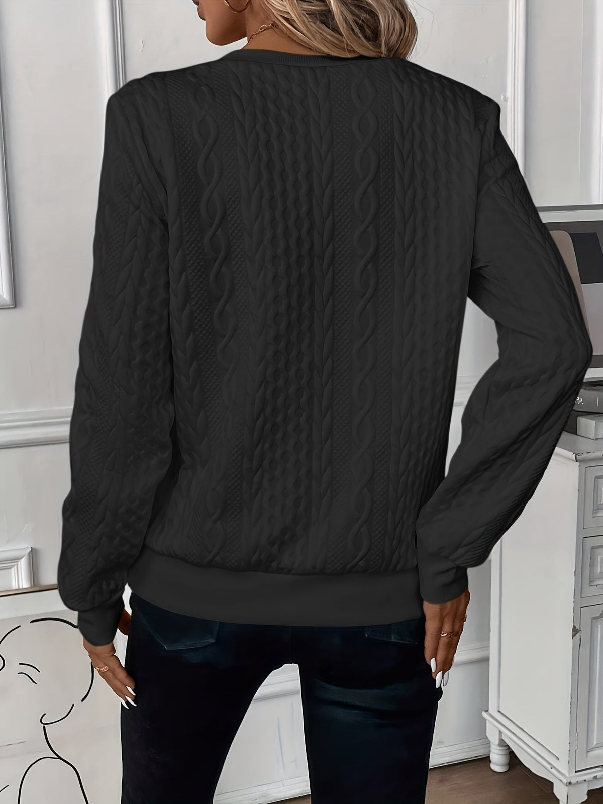 Womens jumpers Lea cable knit zip neck jumper in black back