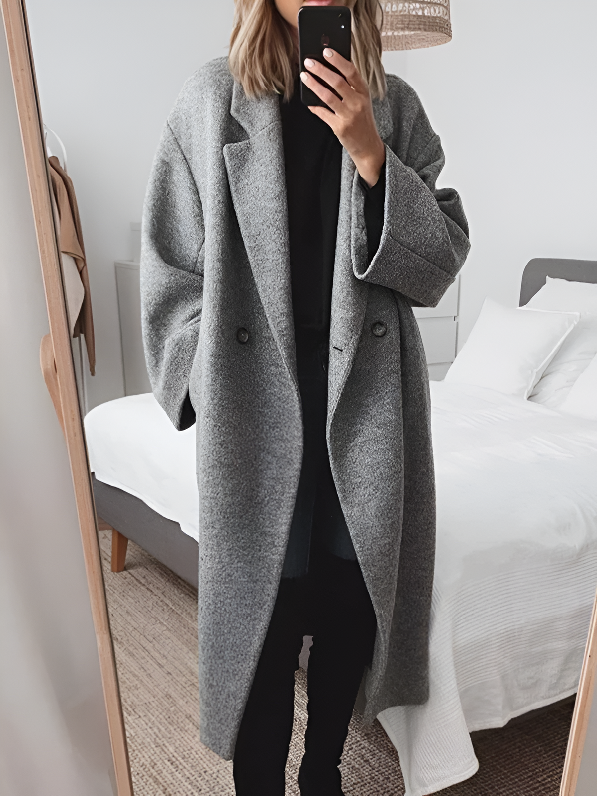 Womens coats Rhea oversized double breasted long coat in grey