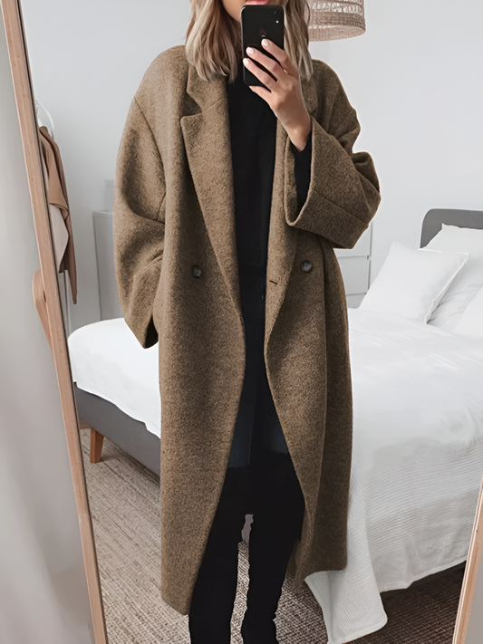 Womens coats Rhea oversized double breasted long coat in brown
