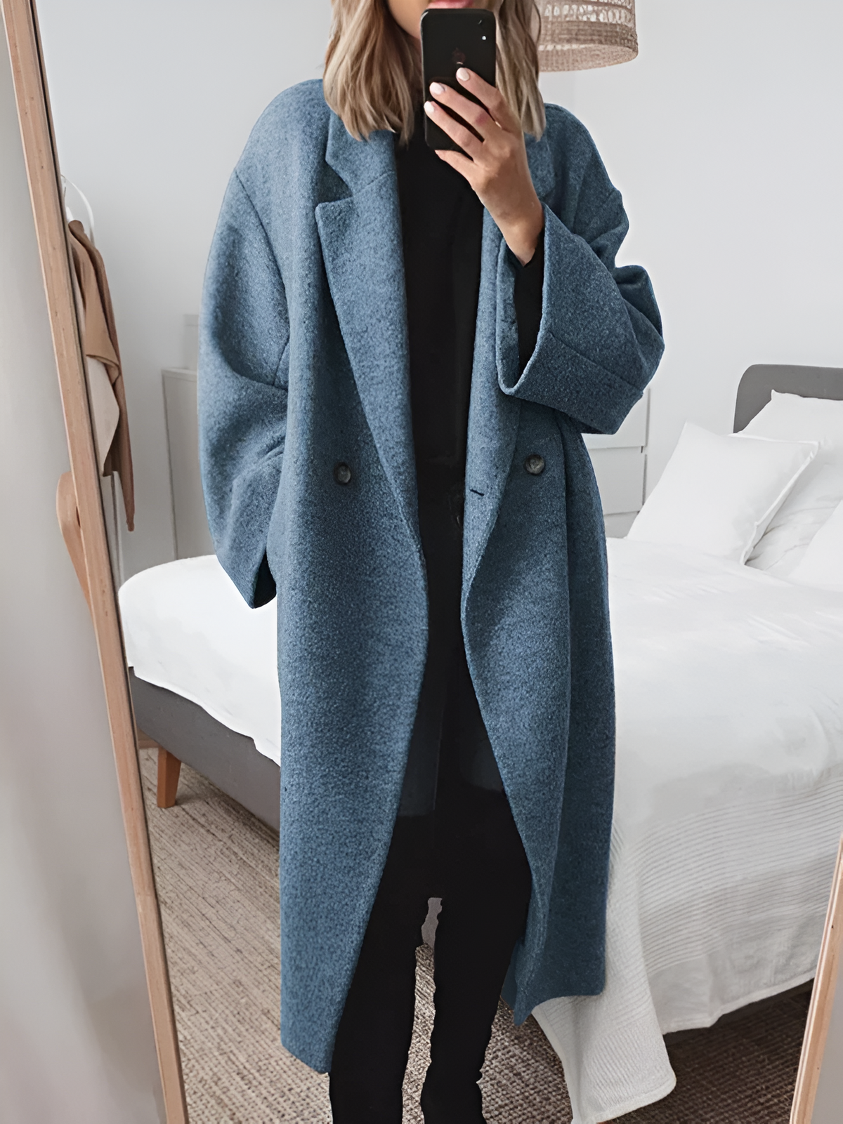 Womens coats Rhea oversized double breasted long coat in blue